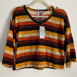 Good Luck Girl NWT Kids' Mustard Striped Cut Out Loose Tee size L